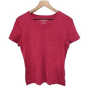 Eddie Bauer Top Womens L Pink Short Sleeve V Neck T-Shirt Tee 100% Cotton Preppy